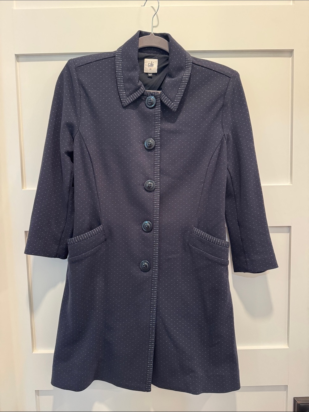 CAbi Navy Polka-Dot Pea Coat